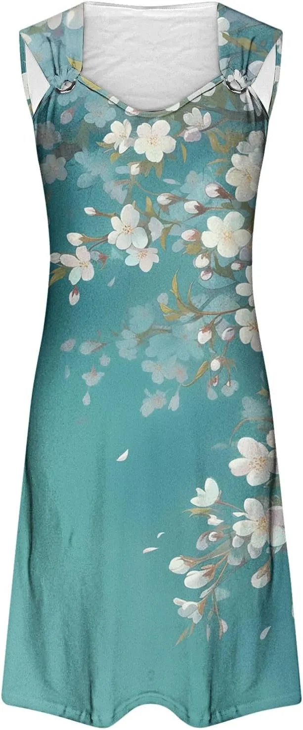 ZDRZK Casual Dresses for Women Boho Floral Print Mini Dress 2024 Vacation Trendy Summer A-Line Sleeveless Sundresses