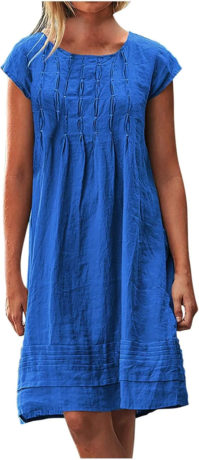 ZDRZK Midi Dresses for Women 2024 Casual Cotton Linen Summer Plus Size Sundresses Beach Vacation Loose Fit Flowy Dress