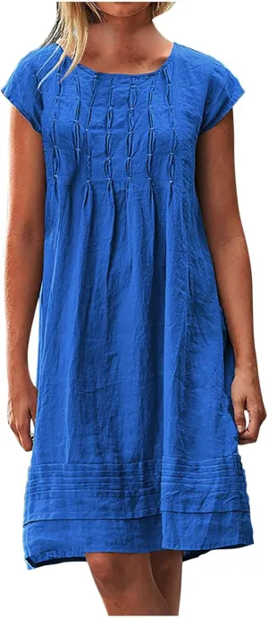 ZDRZK Midi Dresses for Women 2024 Casual Cotton Linen Summer Plus Size Sundresses Beach Vacation Loose Fit Flowy Dress
