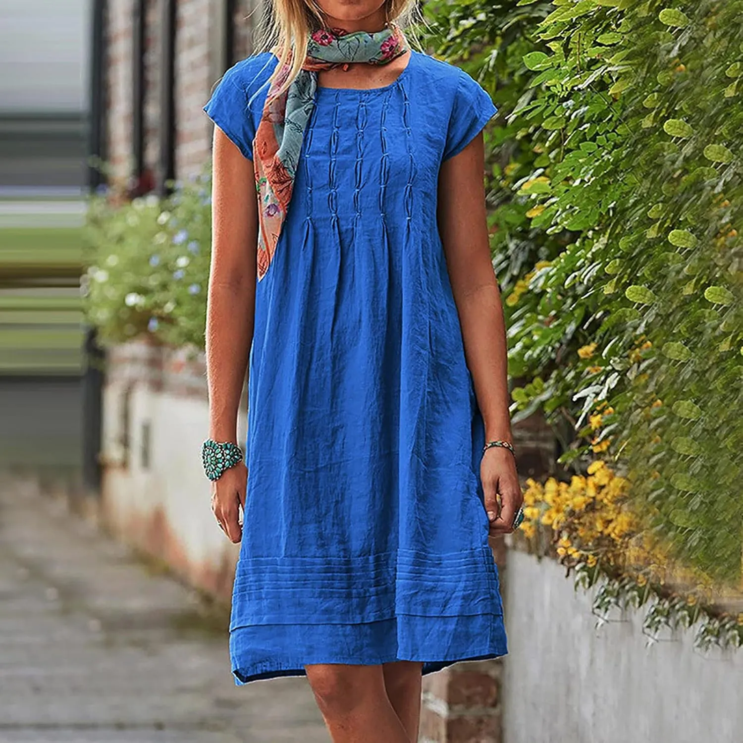 ZDRZK Midi Dresses for Women 2024 Casual Cotton Linen Summer Plus Size Sundresses Beach Vacation Loose Fit Flowy Dress