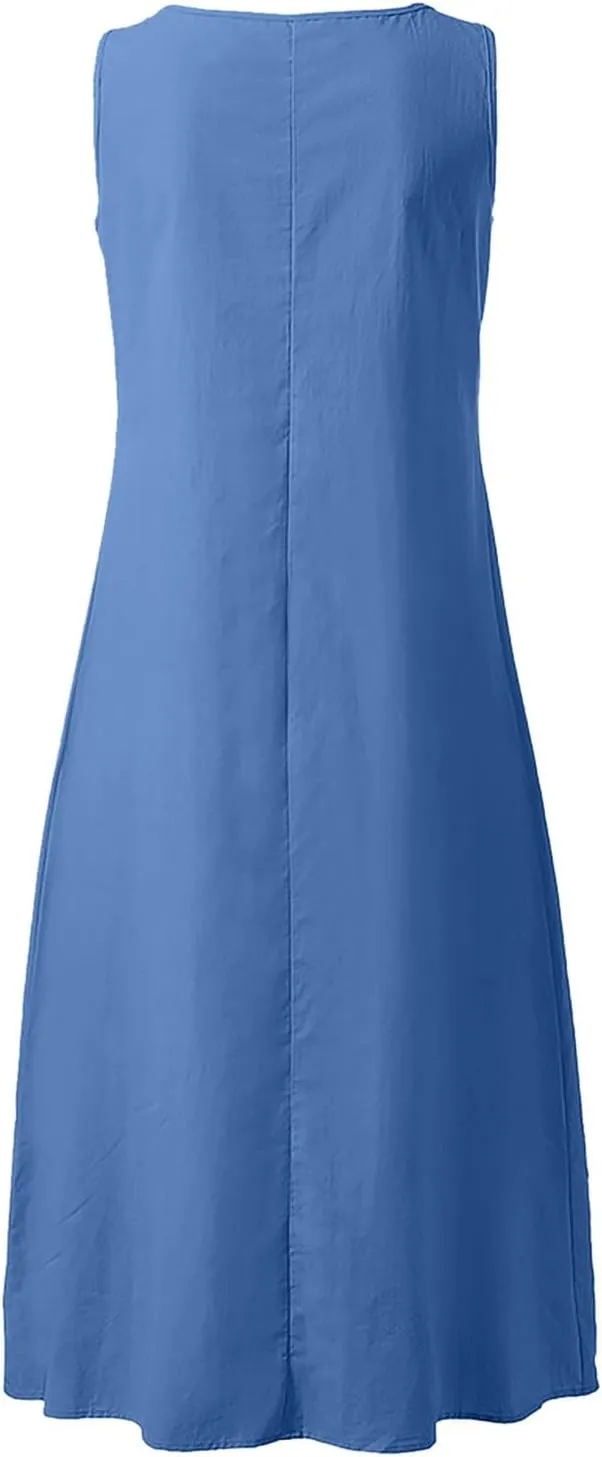 ZDRZK Summer Dresses for Women 2025 Casual Sleeveless Cotton Linen Sundresses Flowy Beach Vacation Dress with Pockets
