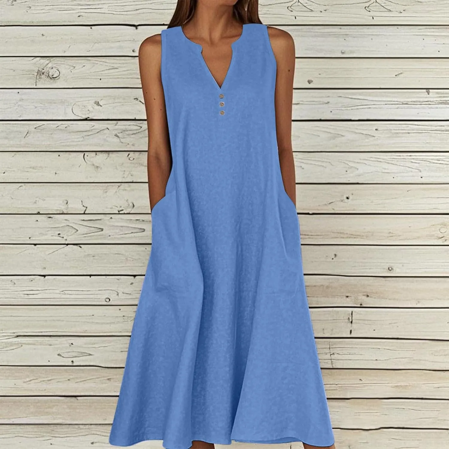ZDRZK Summer Dresses for Women 2025 Casual Sleeveless Cotton Linen Sundresses Flowy Beach Vacation Dress with Pockets